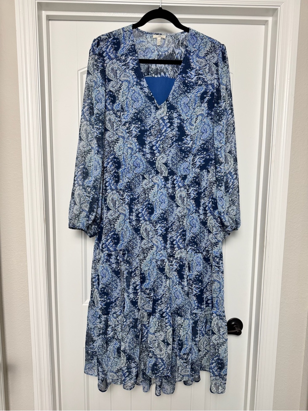 Joie Blue Parisian Paisley Print V-Neck Women Large 3/4 Sleeve NWT Dress Cottage